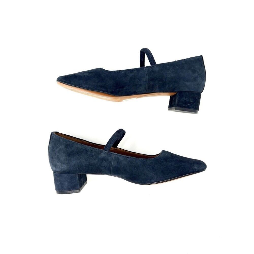 Madewell Suede Leather The Greta Pump Block Heels Juniper Berry Navy Blue Shoe 7 - Picture 6 of 12